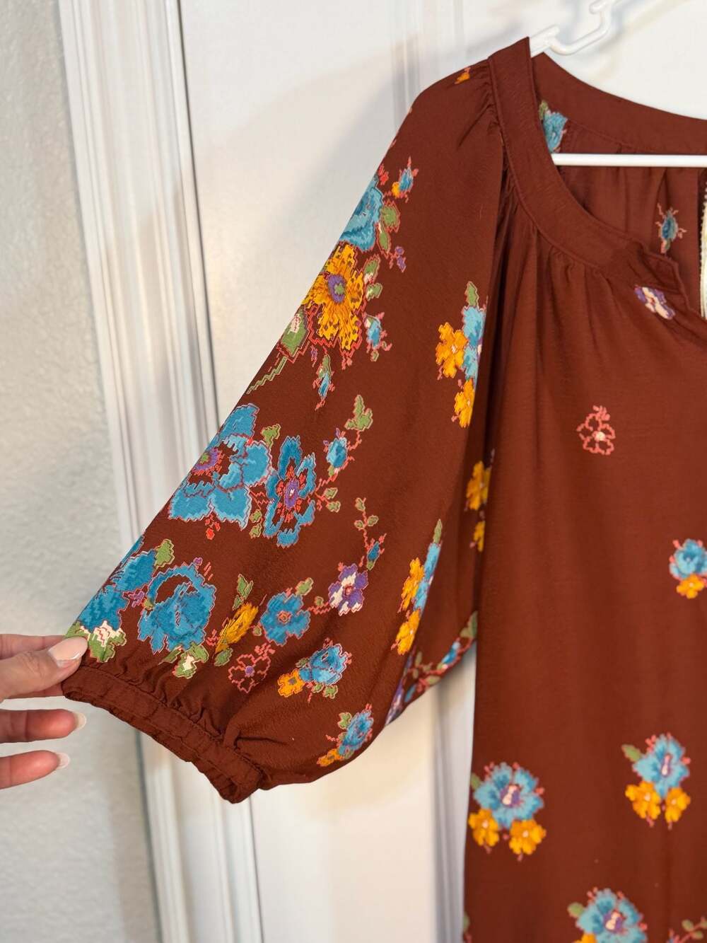Uncle Frank Rust Floral Rayon Ruffle Hem Dress Size S - Picture 5 of 6
